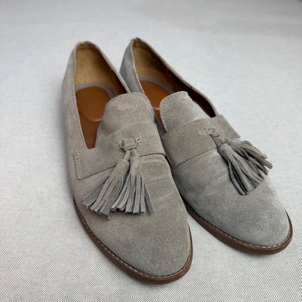 Franco Sarto 7.4 Havea Grey Suede Tassel‎ Loafers Penny Flats Taupe Professional